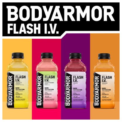 BODYARMOR Flash I.V. Zero Sugar Electrolyte Beverage, Lemon Lime, Hydration Drink For Rapid Rehydration, Post Workout Recovery, 20 Fl Oz (Pack of 12)