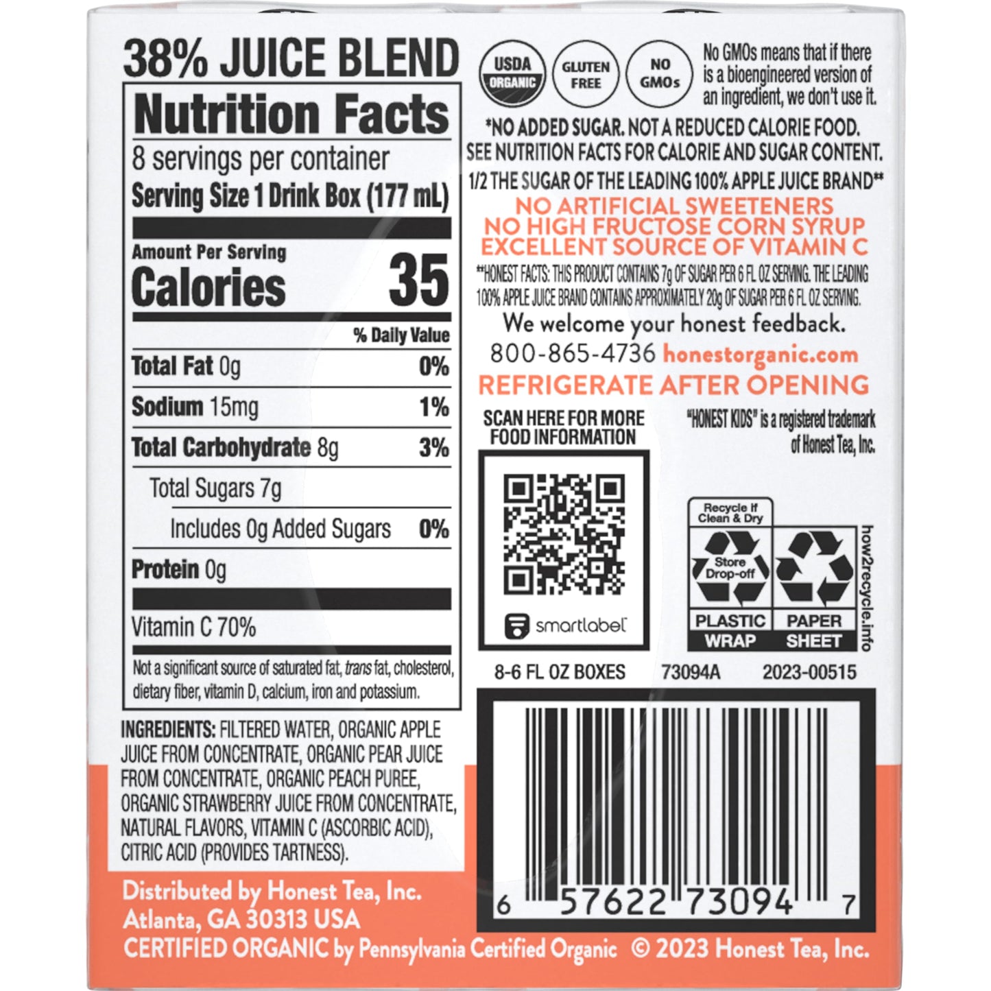 Honest Kids, Strawberry Peachy Keen, 48 Fl Oz
