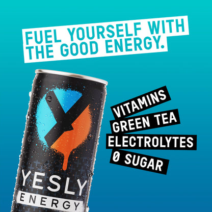 Yesly Energy Drink, Tropical Punch, Naturally Flavored Sparkling Energy Drink With Electrolytes, Magnesium, Potassium, Vitamin C, B6 & B12, Natural Caffeine From Green Tea, 12 Fl Oz Cans, 12 Pack