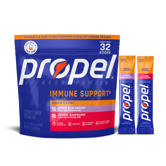 Propel Immune Support Electrolyte Powder Drink Mix, Variety Pack, (32 Servings), 100% DV Vitamin C, Good Source of Zinc, Zero Sugar, Gatorade Electrolytes, No Added Colors, No Artificial Flavor