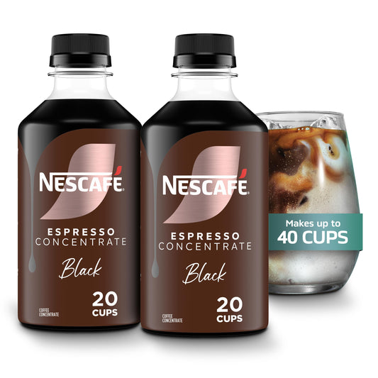 NESCAFÉ Espresso Concentrate Black, Instant Espresso Coffee Concentrate, Cold Brew Style, Iced Coffee Style Drinks, 2 Bottles (10 Fl Oz Each)