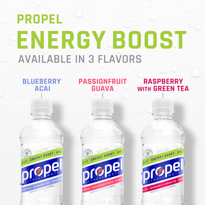 Propel Energy Boost Zero Calorie Flavored Water With Electrolytes and Caffeine, Raspberry Green Tea, 16.9 fl oz Bottles (12 Pack)