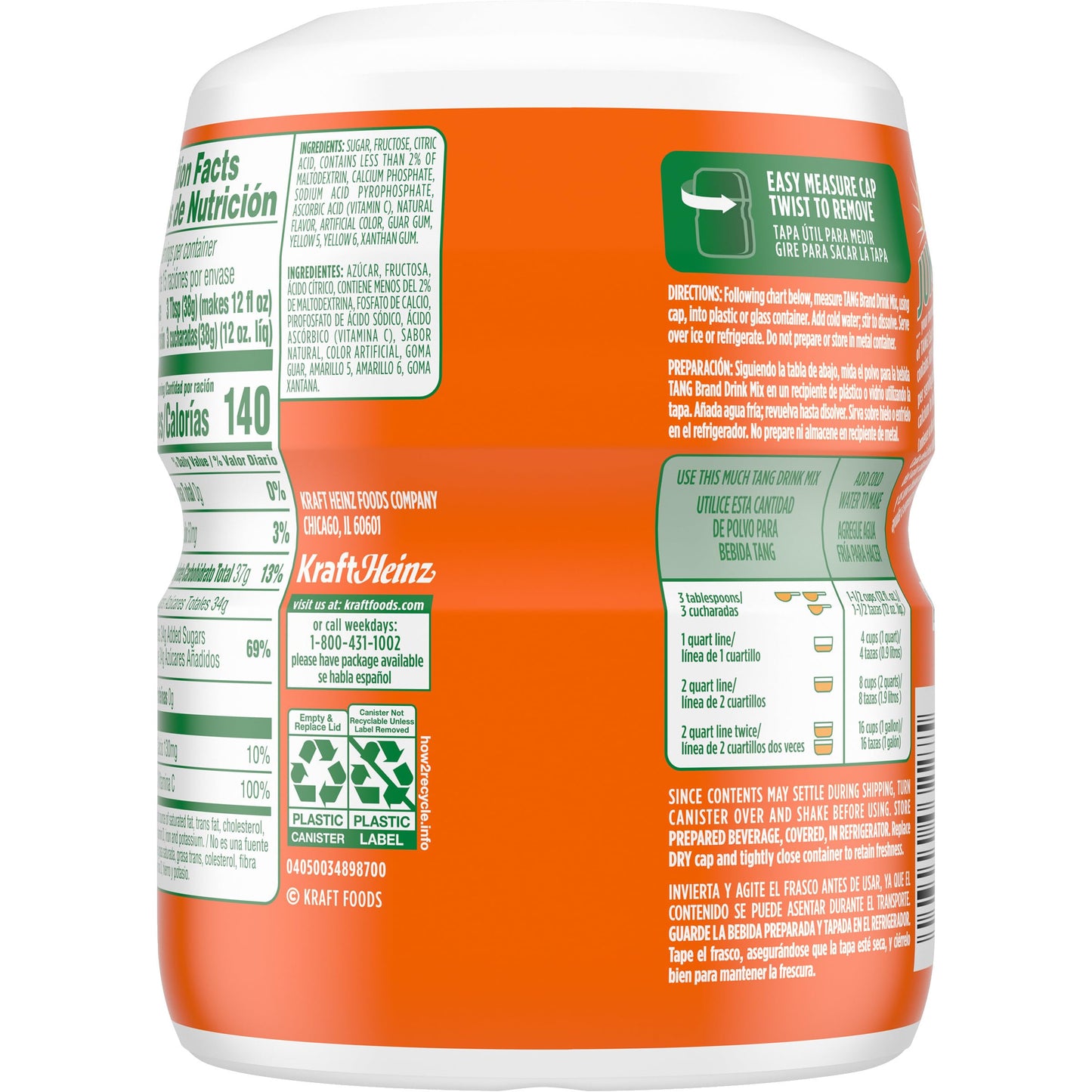 Tang Orange Sweetened Powdered Drink Mix 1 Count 20 oz Canister