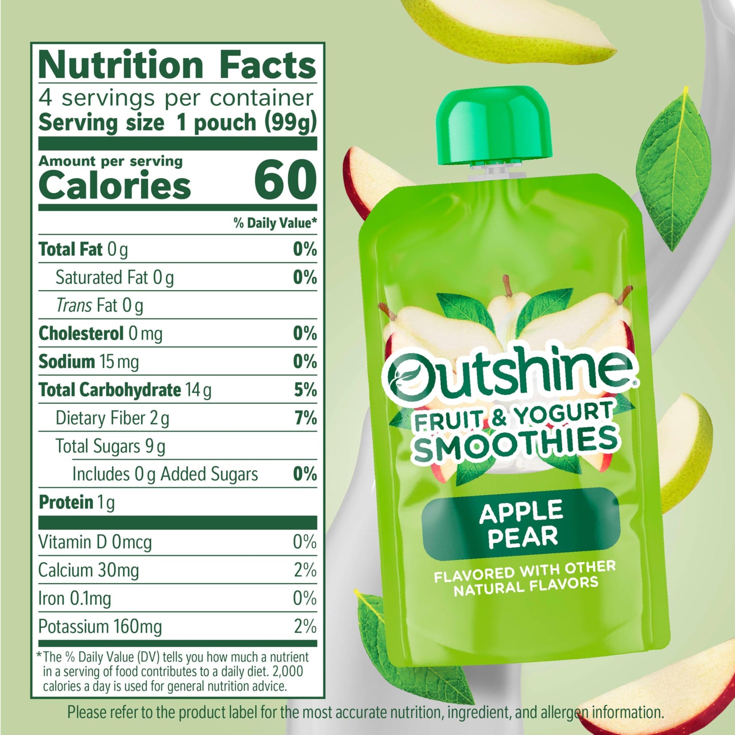 Outshine Fruit & Yogurt Smoothie Apple Pear, Smoothie Pouch, On The Go Snack, 4Pk 14 oz