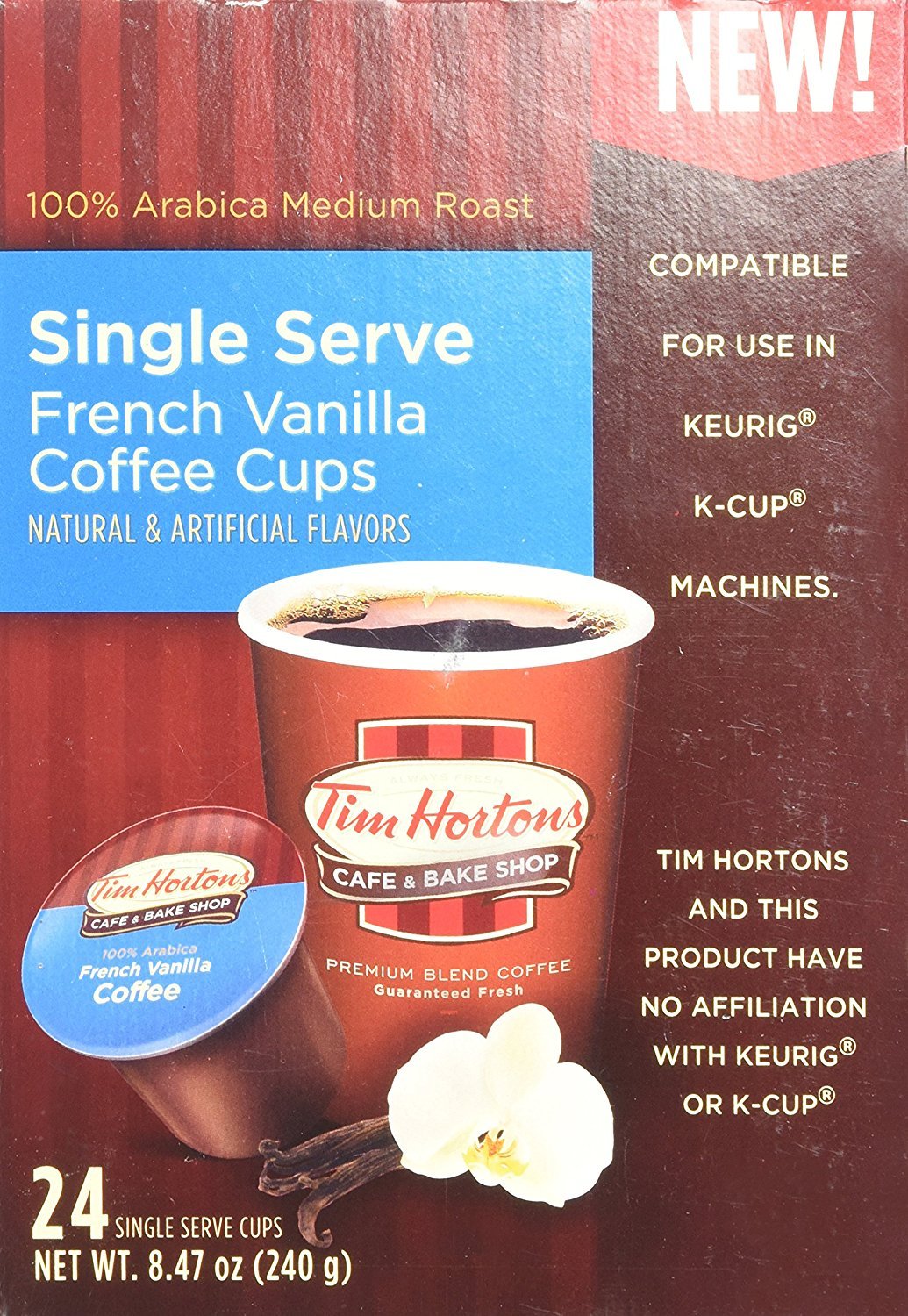 Tim Hortons French Vanilla Coffee, Single-Serve K-Cup Pods Compatible with Keurig Brewers, 12ct K-Cups
