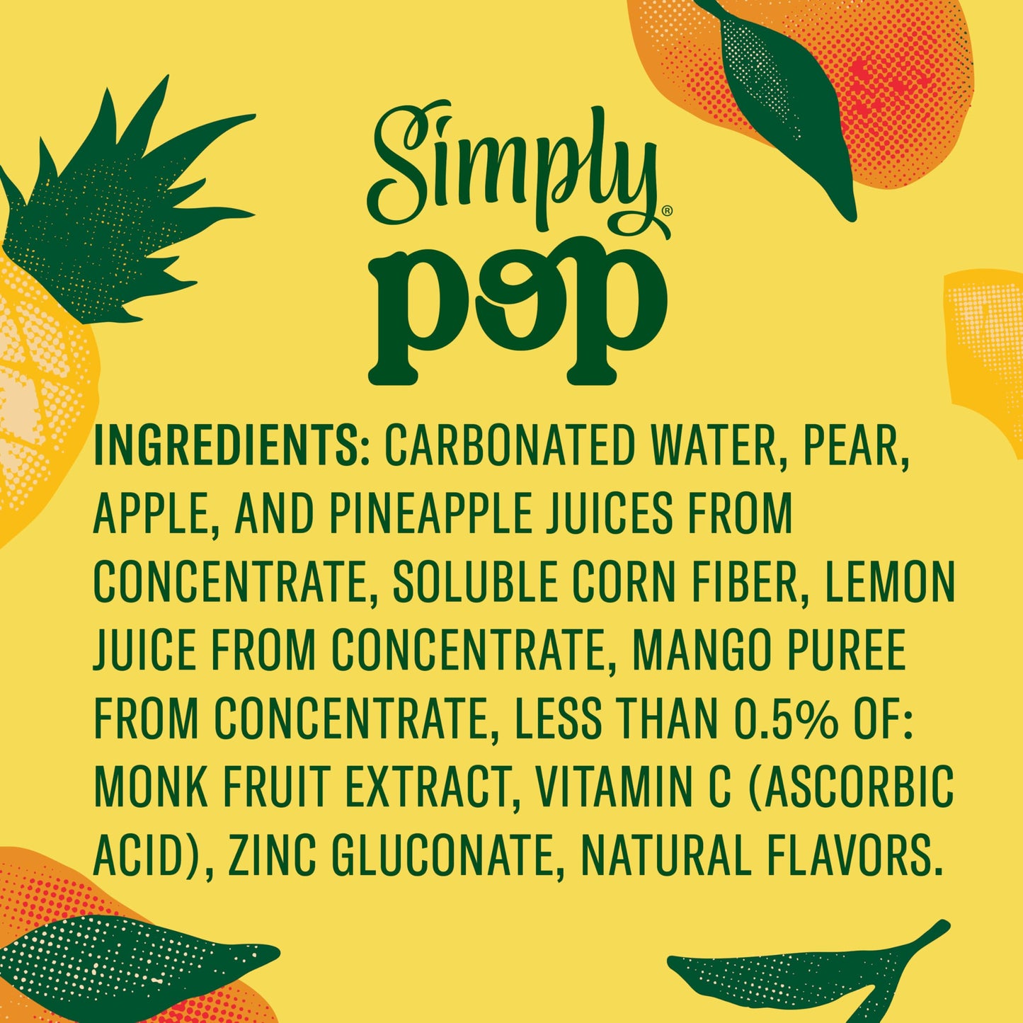Simply Pop, Pineapple Mango Prebiotic Soda, 12 Fl Oz