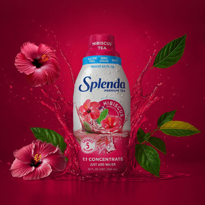 SPLENDA Premium Hibiscus Tea 1:1 Concentrate, Zero Sugar, Gluten Free, Real Brewed Tea, 32 Fl Oz