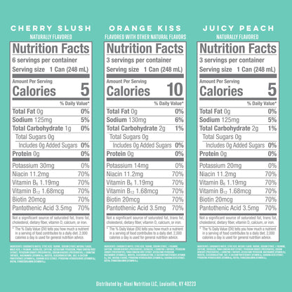 Alani Nu VARIETY PACK (CHERRY SLUSH, JUICY PEACH, ORANGE KISS), Low Calorie Energy Drinks, 100mg Caffeine, Biotin, B Vitamins, Zero Sugar, 10 Calories or Less, 8 Fl Oz Cans, 12 Pack