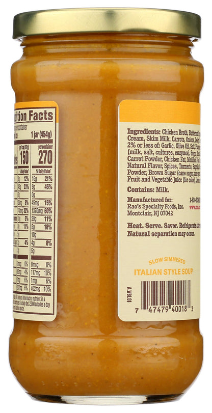 Rao's Homemade Butternut Squash Soup, 16oz, Traditional Italian Heat and Serve Soup