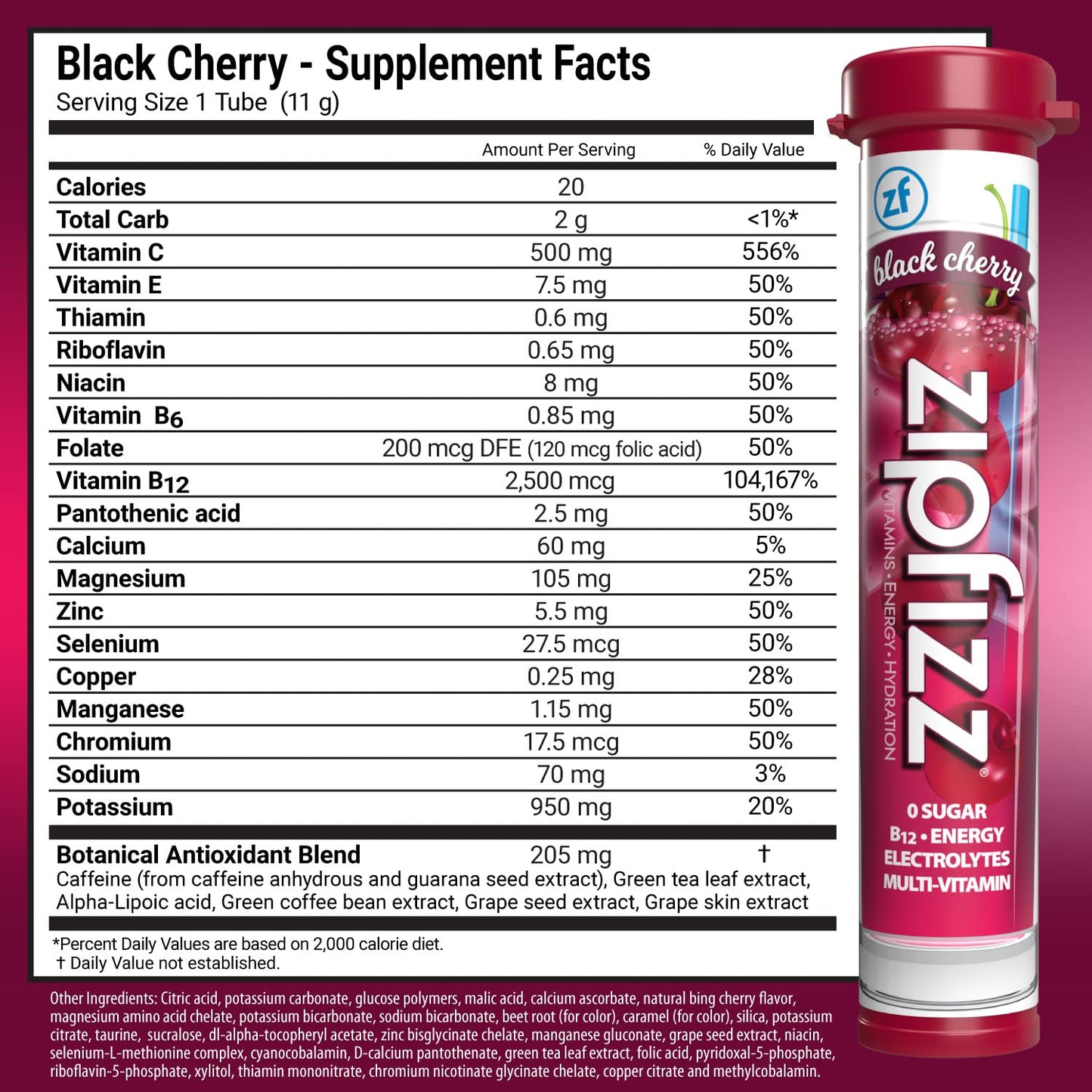 Zipfizz Energy Drink Mix, Electrolyte Hydration Powder with B12 and Multi Vitamin, Black Cherry, 20 Count (Pack of 2)