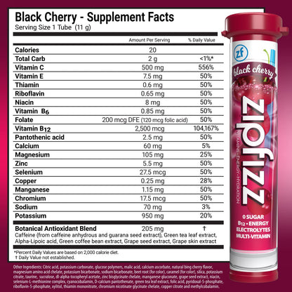 Zipfizz Energy Drink Mix, Electrolyte Hydration Powder with B12 and Multi Vitamin, Black Cherry, 20 Count (Pack of 2)