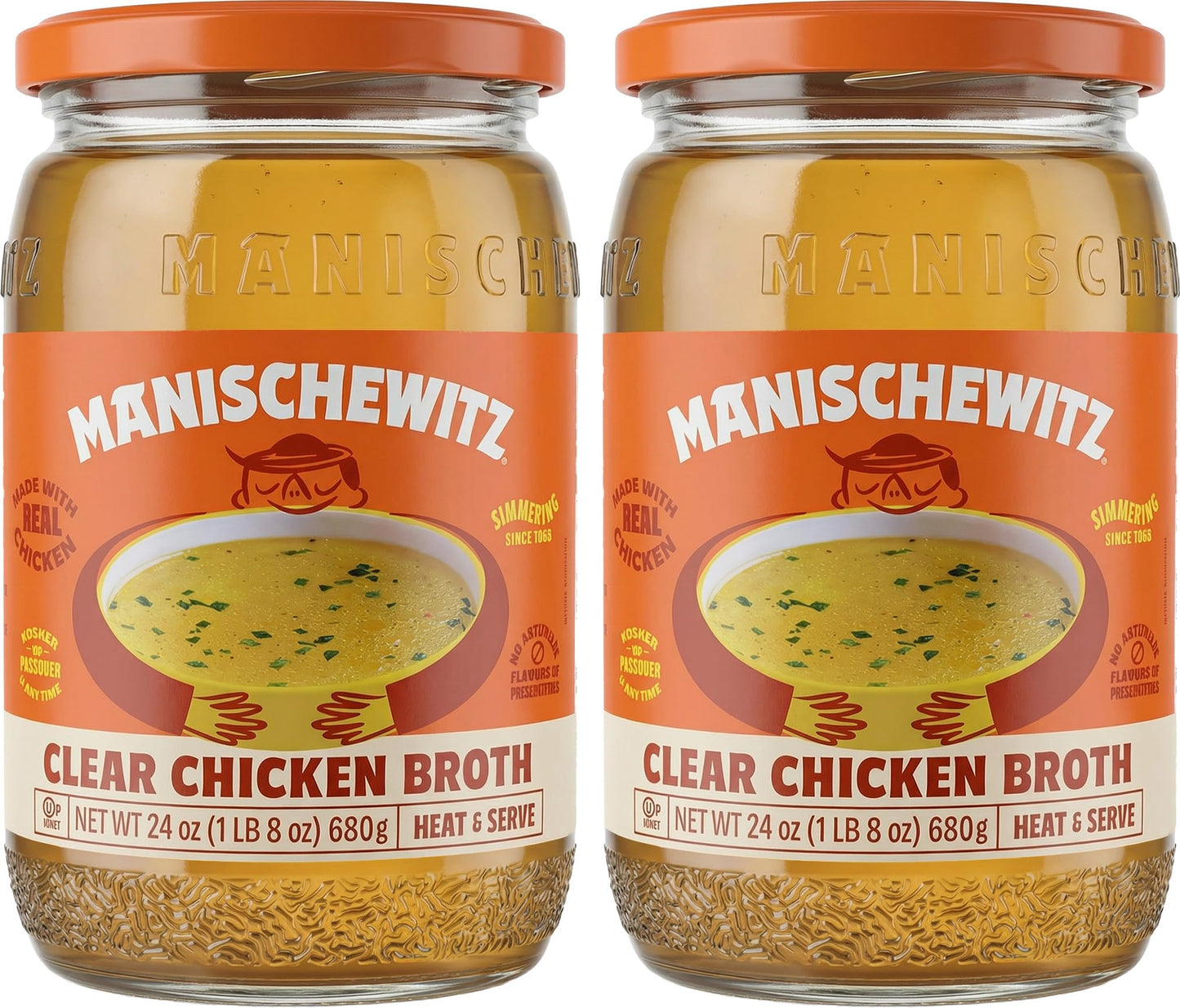 Manischewitz Clear Chicken Broth, 24 oz (2 Pack) | Authentic Homemade Taste Chicken Stock | NO Artificial Flavors, Preservatives | Premium Soup Base | Ready to Serve
