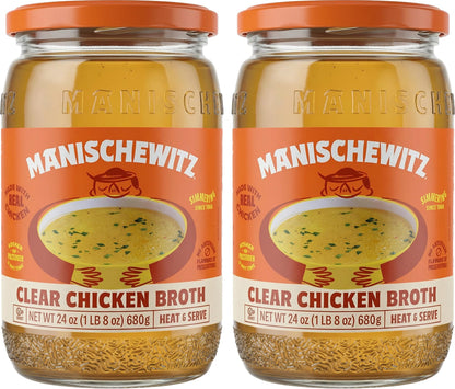 Manischewitz Clear Chicken Broth, 24 oz (2 Pack) | Authentic Homemade Taste Chicken Stock | NO Artificial Flavors, Preservatives | Premium Soup Base | Ready to Serve