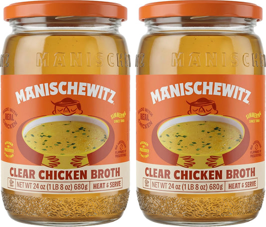 Manischewitz Clear Chicken Broth, 24 oz (2 Pack) | Authentic Homemade Taste Chicken Stock | NO Artificial Flavors, Preservatives | Premium Soup Base | Ready to Serve
