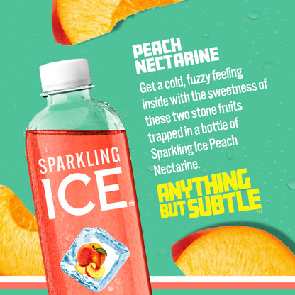 Sparkling Ice, Peach Nectarine Sparkling Water, Zero Sugar Flavored Water, with Antioxidants and Vitamins, 17 fl oz Bottle