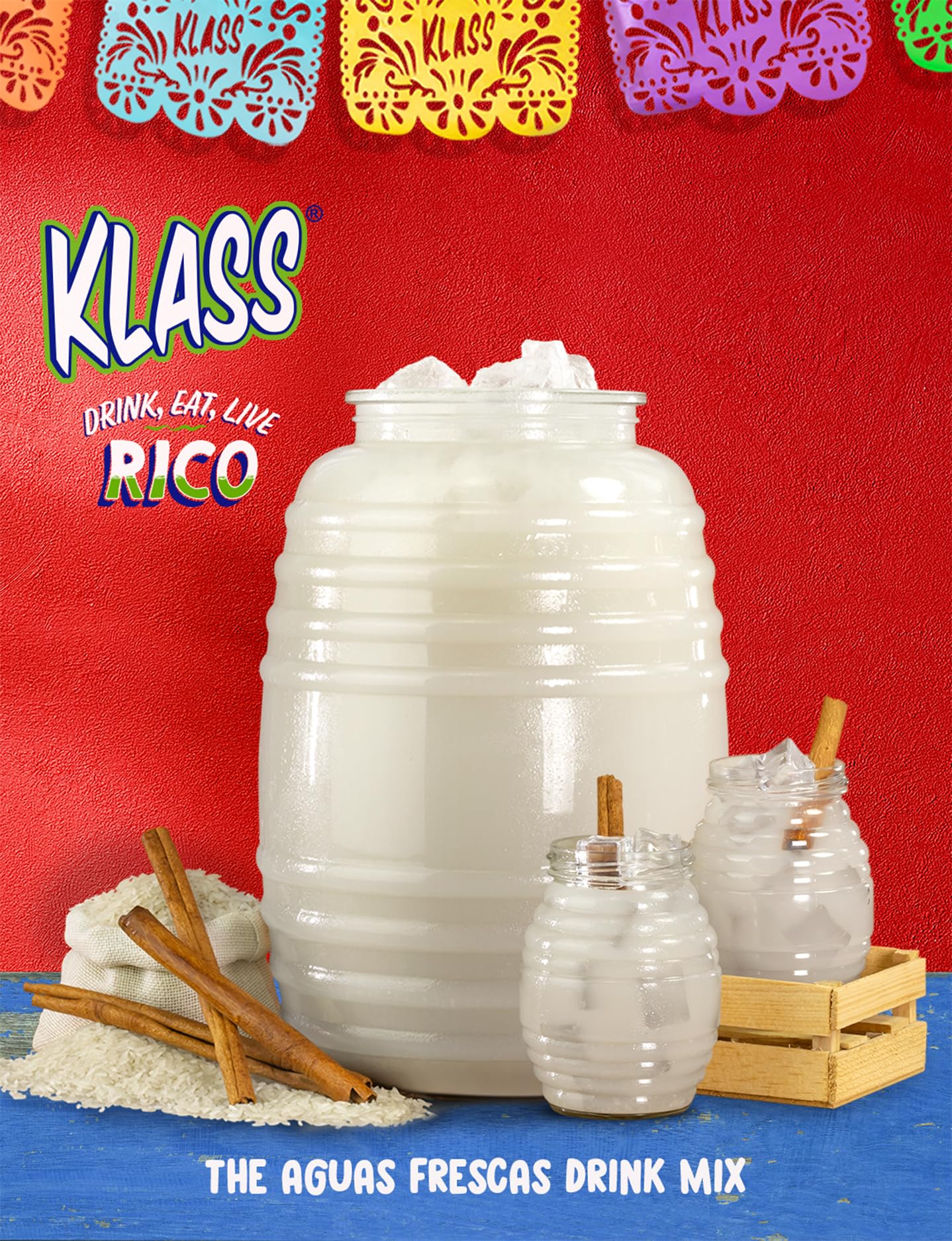 Klass Aguas Frescas Drink Mix Mexican Variety Pack - Horchata Limeade Hibiscus & Tamarind - Powder Drink Mix, Water Drink Mix with Natural Flavors & Vitamin C, Makes 28 to 36 Quarts (56 to 72 Drinks)