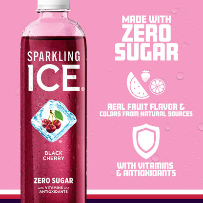 Sparkling Ice, Black Cherry Sparkling Water, Zero Sugar Flavored Water, with Antioxidants and Vitamins, 17 fl oz Bottle