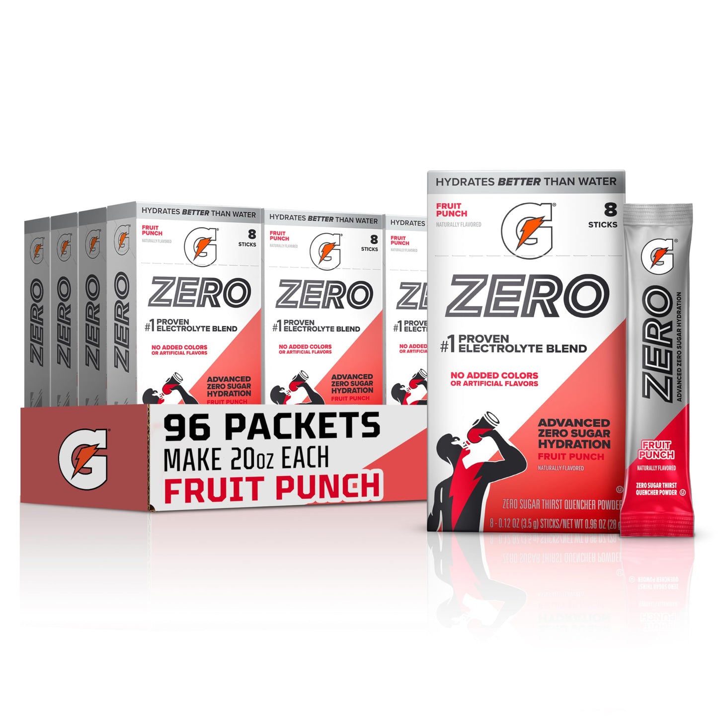 Gatorade Zero Sugar Electrolyte Powder Drink Mix, Fruit Punch, (96 Servings), No Artificial Flavors, No Added Colors, Zero Sugar, Sports Drinks, Hydration, Electrolyte Drink