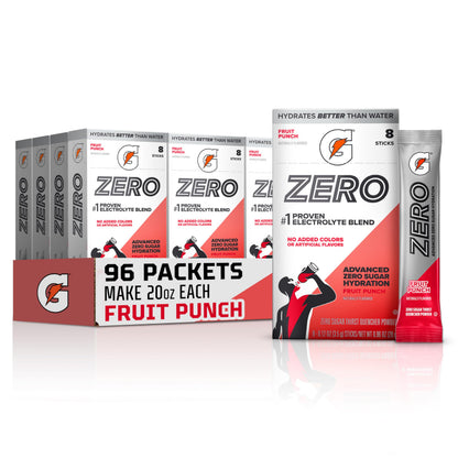 Gatorade Zero Sugar Electrolyte Powder Drink Mix, Fruit Punch, (96 Servings), No Artificial Flavors, No Added Colors, Zero Sugar, Sports Drinks, Hydration, Electrolyte Drink