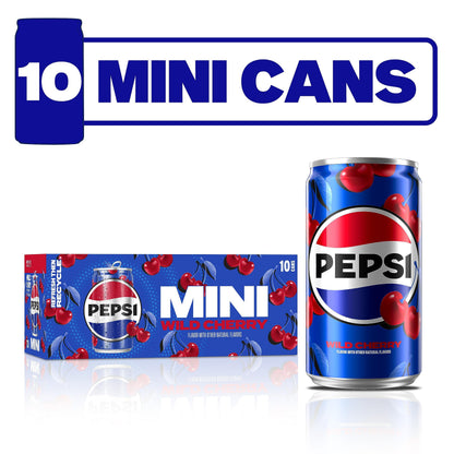Pepsi Wild Cherry Soda Mini Cans, 7.5 Ounce Mini Cans (Two packs of 10) (Packaging May Vary)
