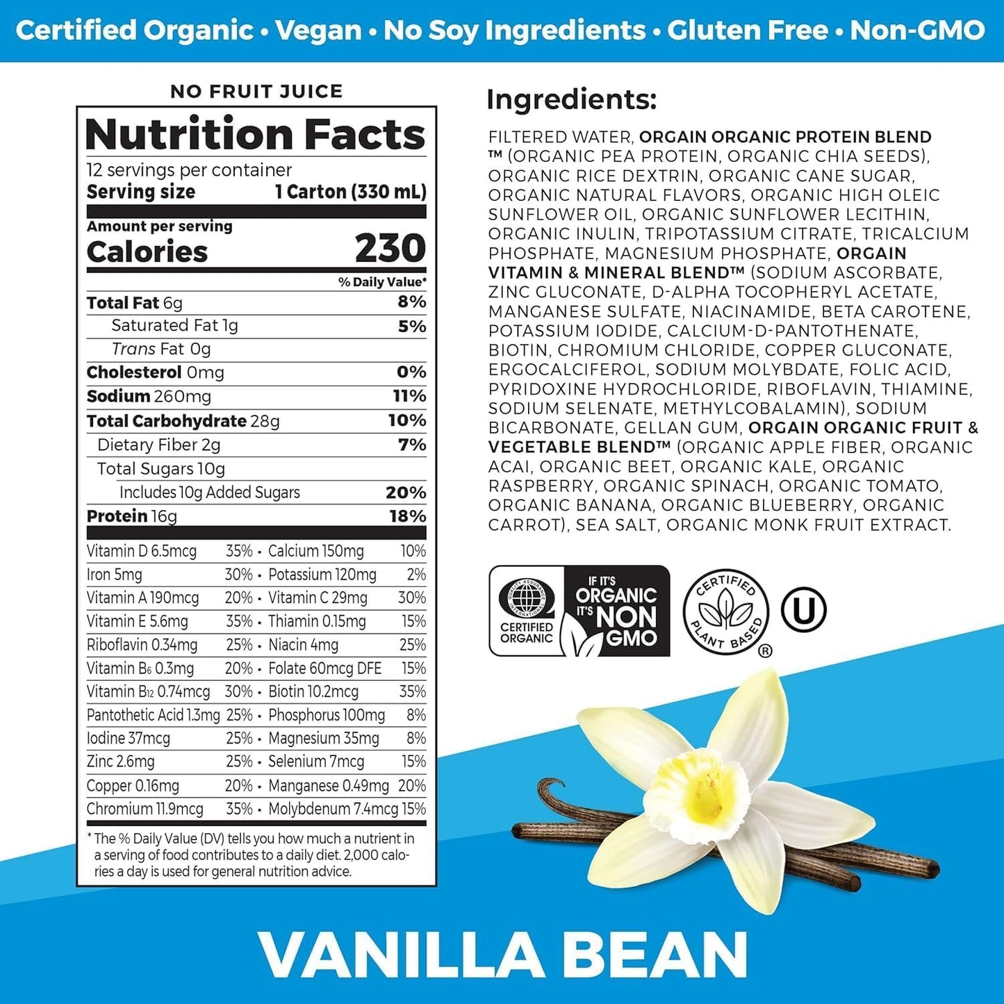 Orgain Organic Vegan Protein Shake Bundle - Smooth Chocolate & Vanilla Bean, 16g Plant Based Protein, 11 Fl Oz (Pack of 4 Each)
