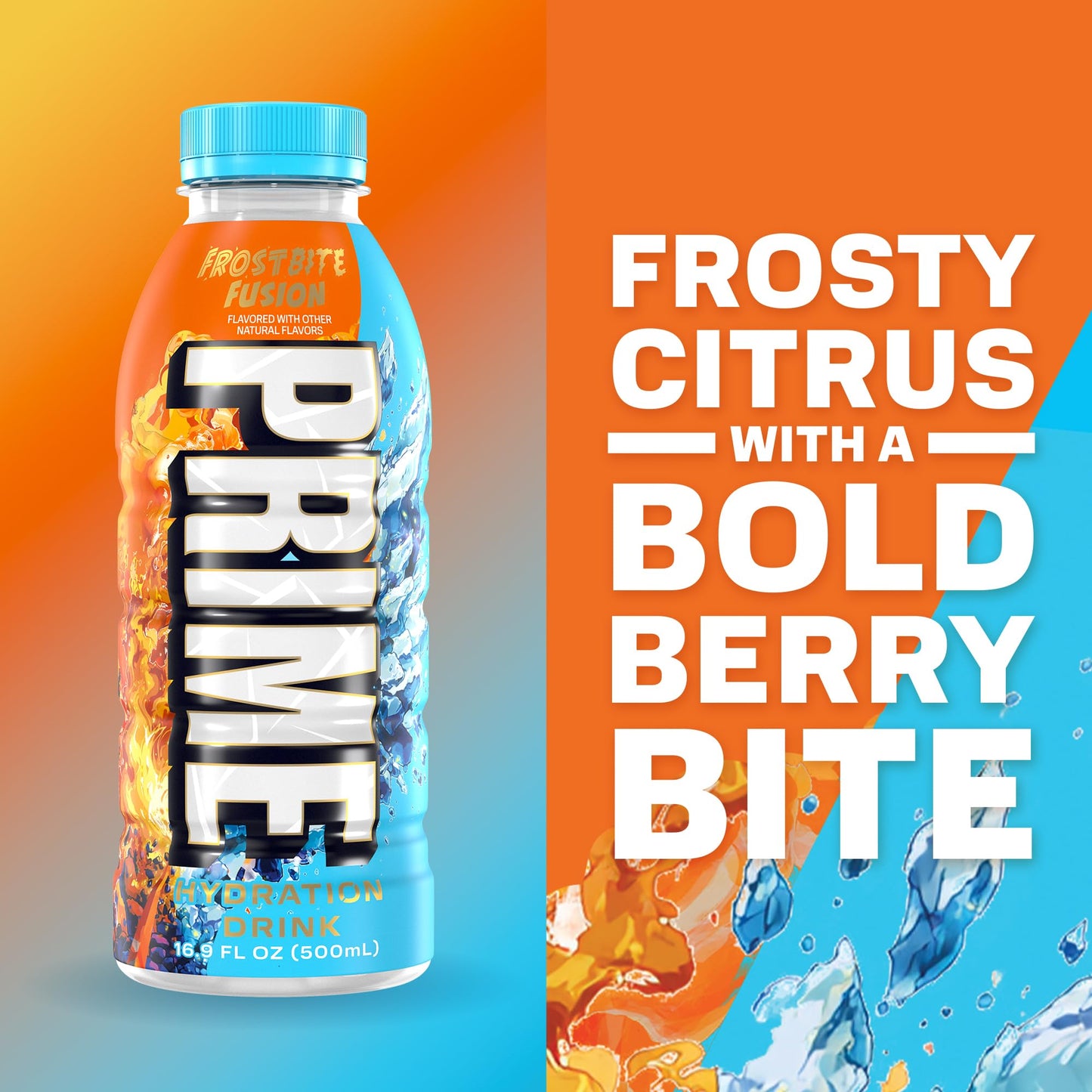 PRIME Hydration FROSTBITE FUSION, Sports Drinks with Coconut Water, Electrolyte Enhanced to Replenish Fluids, Zero Added Sugar, B Vitamins, Antioxidants, Made with Natural Flavors, 16.9 Fl Oz 12 Pack