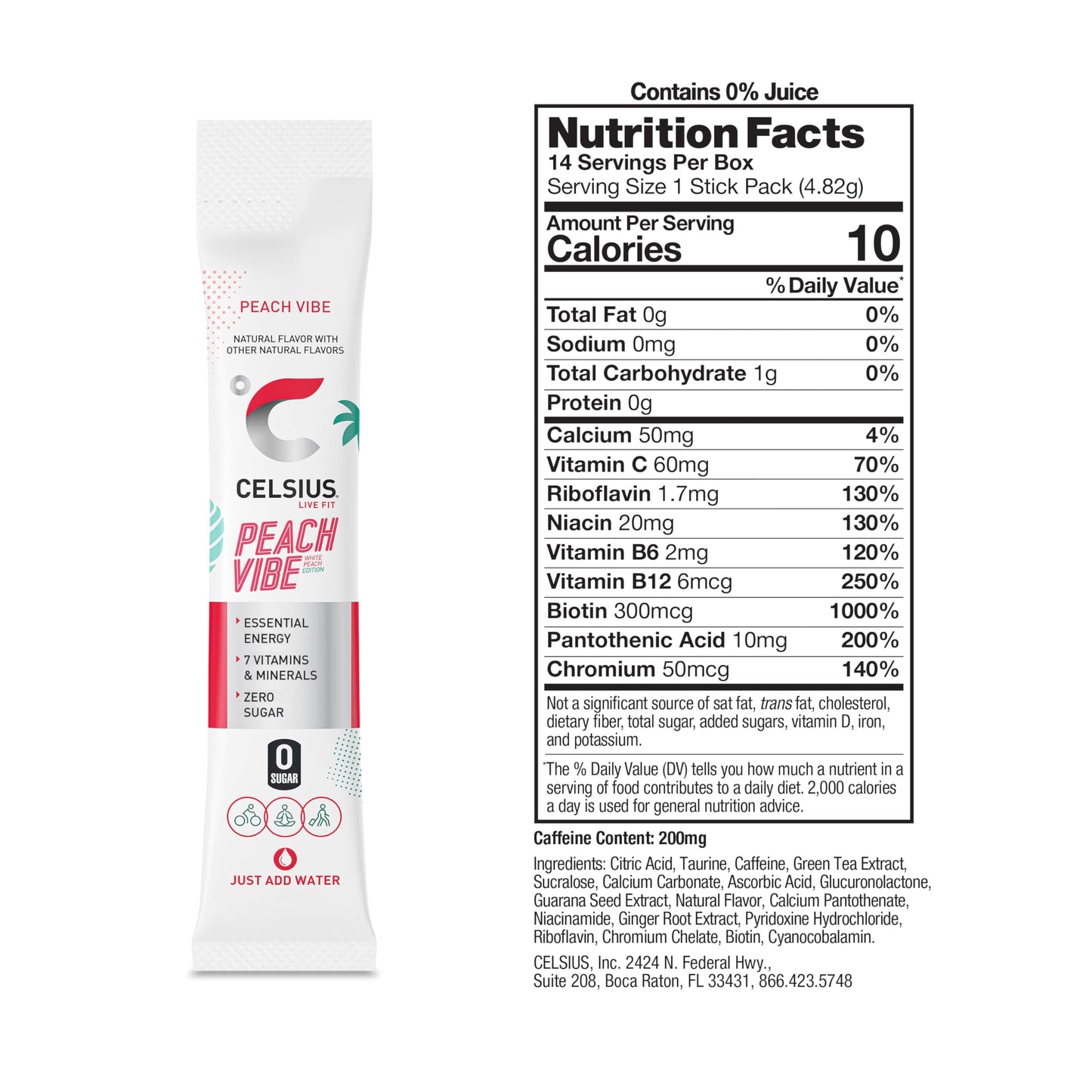 CELSIUS® Zero Sugar Energy Drink & Powder Stick Bundle, Peach Vibe