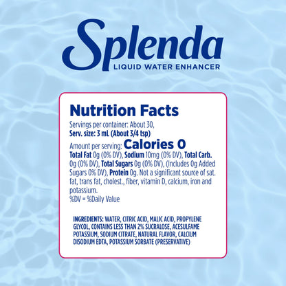 SPLENDA Liquid Water Enhancer Drops, Sugar Free, Zero Calorie, Natural Flavor, Concentrated Drink Mix, 3.11 Fl Oz Each Bottle (Strawberry Watermelon Clear, 2 Pack)