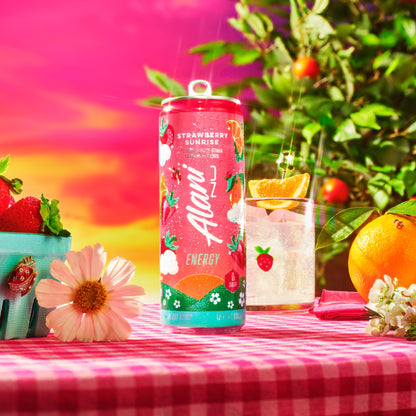Alani Nu STRAWBERRY SUNRISE Sugar Free, Low Calorie Energy Drinks, 200mg Caffeine, Biotin B Vitamins, Zero Sugar, 10 Calories, 12 Fl Oz Cans, 12 Pack