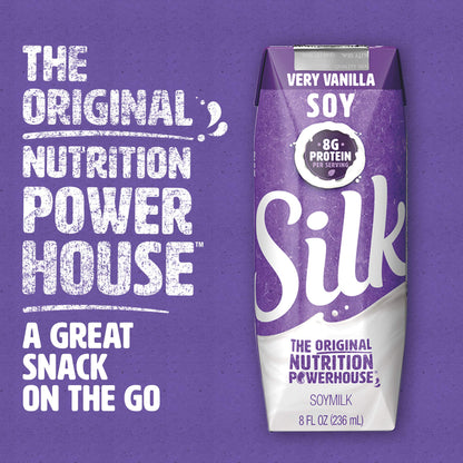Silk Shelf-Stable Soymilk Singles, Very Vanilla, Dairy-Free, Vegan, Non-GMO Project Verified, 8 oz., 18 Pack