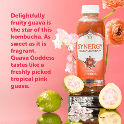 SYNERGY The Real Kombucha - Guava Goddess - 16 fl oz Bottle - Raw Probiotic Drink for Gut Health and Immune Support