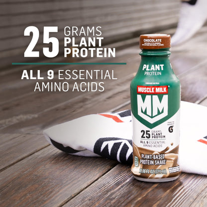 Muscle Milk Plant Based Protein Shake,Chocolate,11.16 Fl Oz,(Pack of 24)
