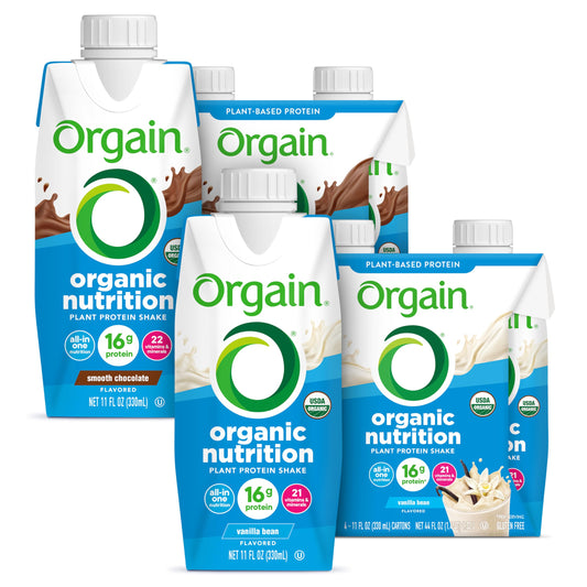 Orgain Organic Vegan Protein Shake Bundle - Smooth Chocolate & Vanilla Bean, 16g Plant Based Protein, 11 Fl Oz (Pack of 4 Each)