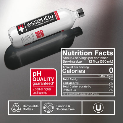 Essentia Bottled Water, 1.5 Liter Bottle; 99.9% Pure, Infused with Electrolytes for a Smooth Taste, pH 9.5 or Higher; Ionized Alkaline Water