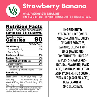 V8 Blends 100% Juice Strawberry Banana Juice, 46 fl oz Bottle (Case of 6)