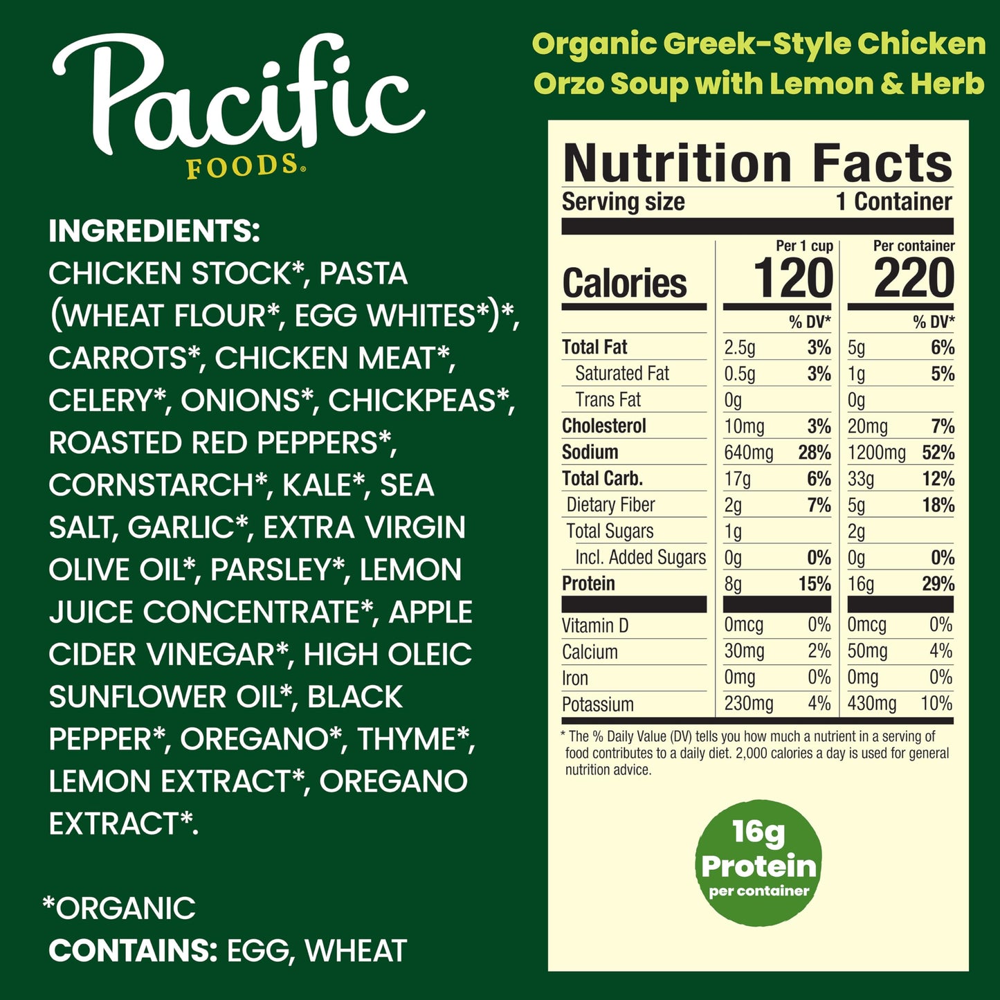 Pacific Foods Organic Greek-Style Chicken Orzo Soup With Lemon and Herb, 16.1 oz Can