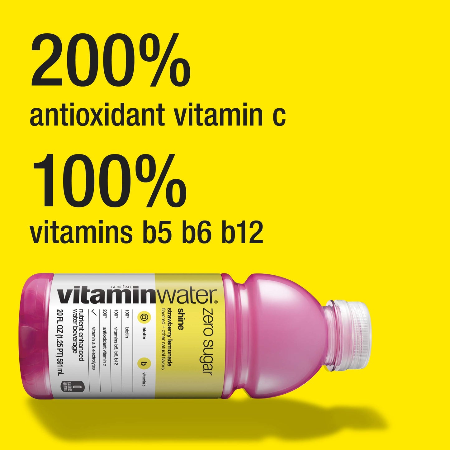 vitaminwater zero shine, electrolyte enhanced water w/vitamins, strawberry lemonade drink, 20 fl oz (Pack of 6)