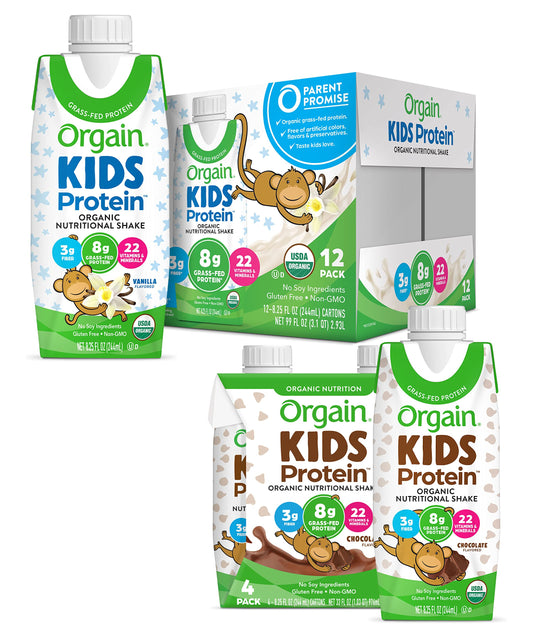 Orgain Organic Kids Protein Nutritional Shake, Vanilla + Chocolate, 8.25 Fl Oz (Pack of 4)