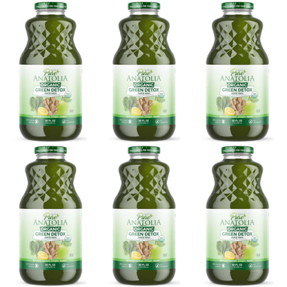 Organic Green Detox Juice by Pure Anatolia, Apple Spinach Lemon Ginger mix juice, USDA Organic Fruit and Vegetables Juice, Vegan, No added Sugar Pack of 6