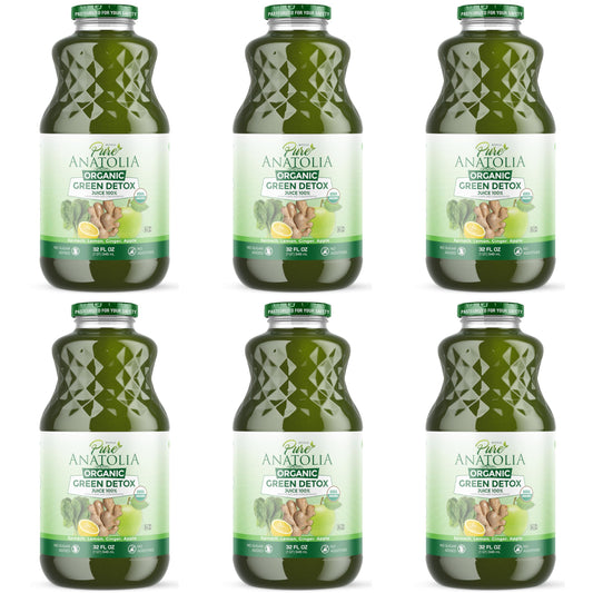 Organic Green Detox Juice by Pure Anatolia, Apple Spinach Lemon Ginger mix juice, USDA Organic Fruit and Vegetables Juice, Vegan, No added Sugar Pack of 6