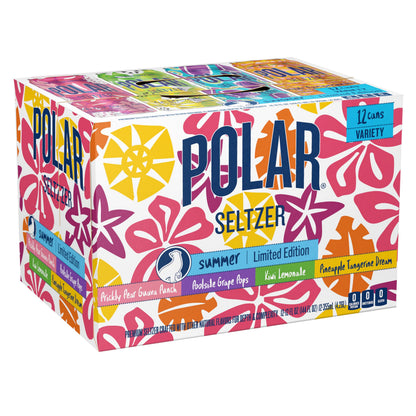 Polar Seltzer Limited Edition Sparkling Water, Summer Variety Pack, 12 fl oz cans, 12 pack