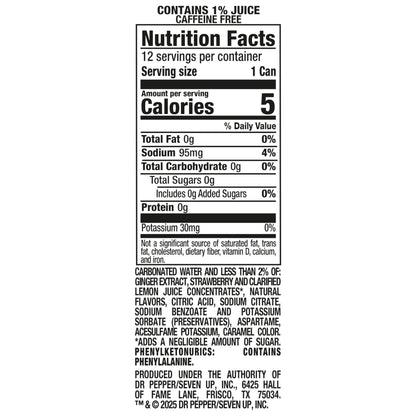 Canada Dry Fruit Splash Strawberry Ginger Ale Zero Sugar Soda, 12 fl oz cans, 12 pack