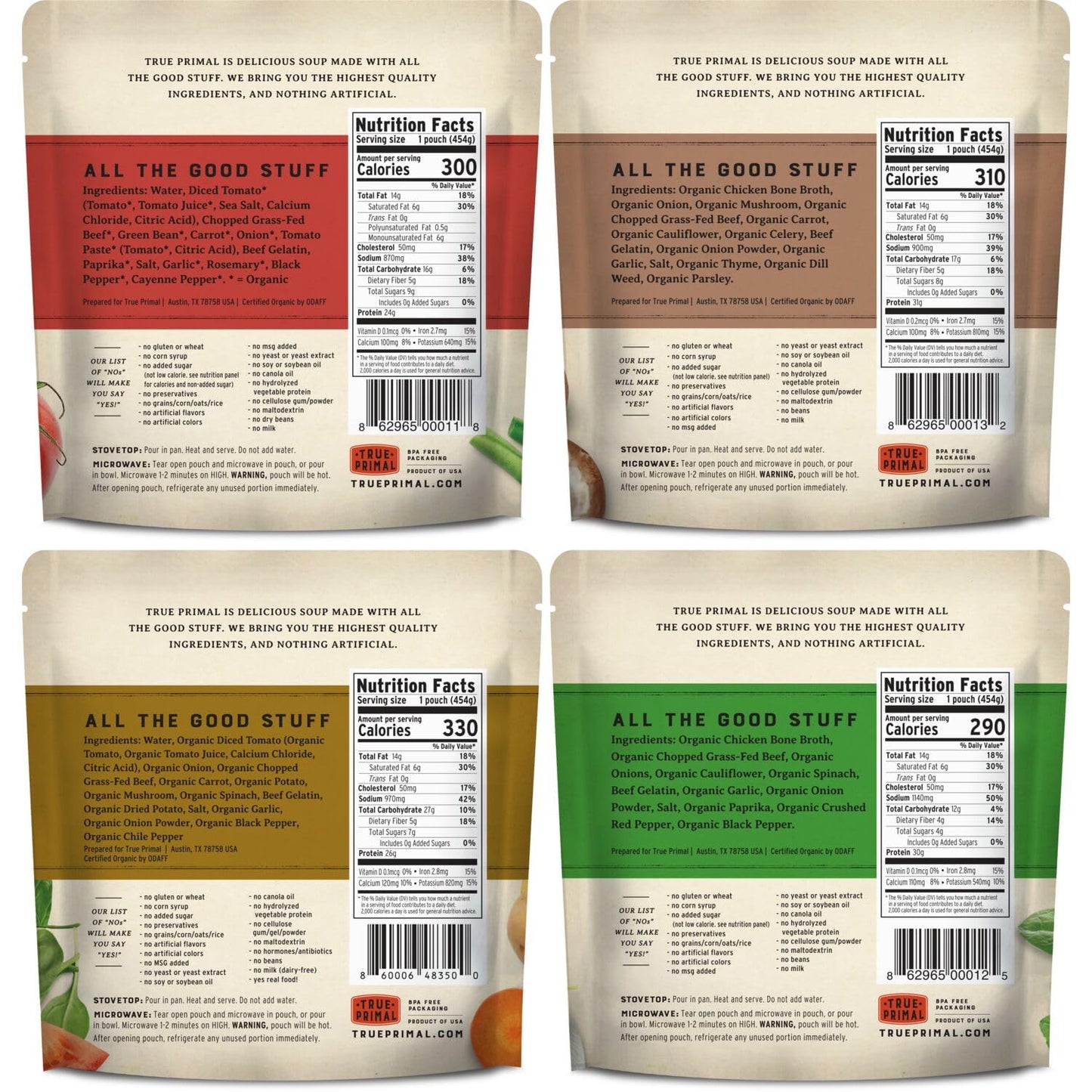 True Primal Souper Beef Variety 8-pack, Ready to eat, Gluten free, Paleo, Grass-fed beef, Whole30, Keto, Bone broth