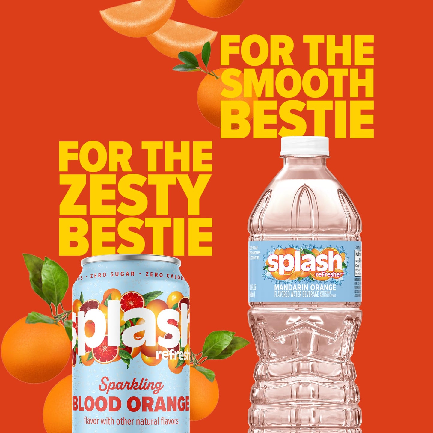 SPLASH REFRESHER Flavored Water Bottles, Mandarin Orange Flavor - 6-Pack, 16.9 Fl Oz - Refreshing Flavored Bottled Water with Electrolytes - Zero Sugar & Zero Calories