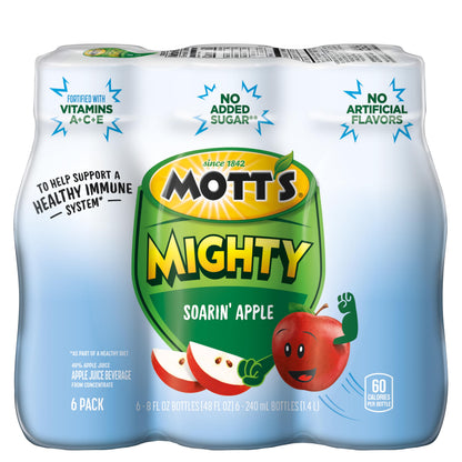 Mott's Mighty Soarin' Apple Juice Drink, 8 Fl Oz Bottles, 24 Count (8 Packs Of 6), 100% Fruit Juice Combined With Purified Water, Natural Flavors, And Vitamins A, C And E