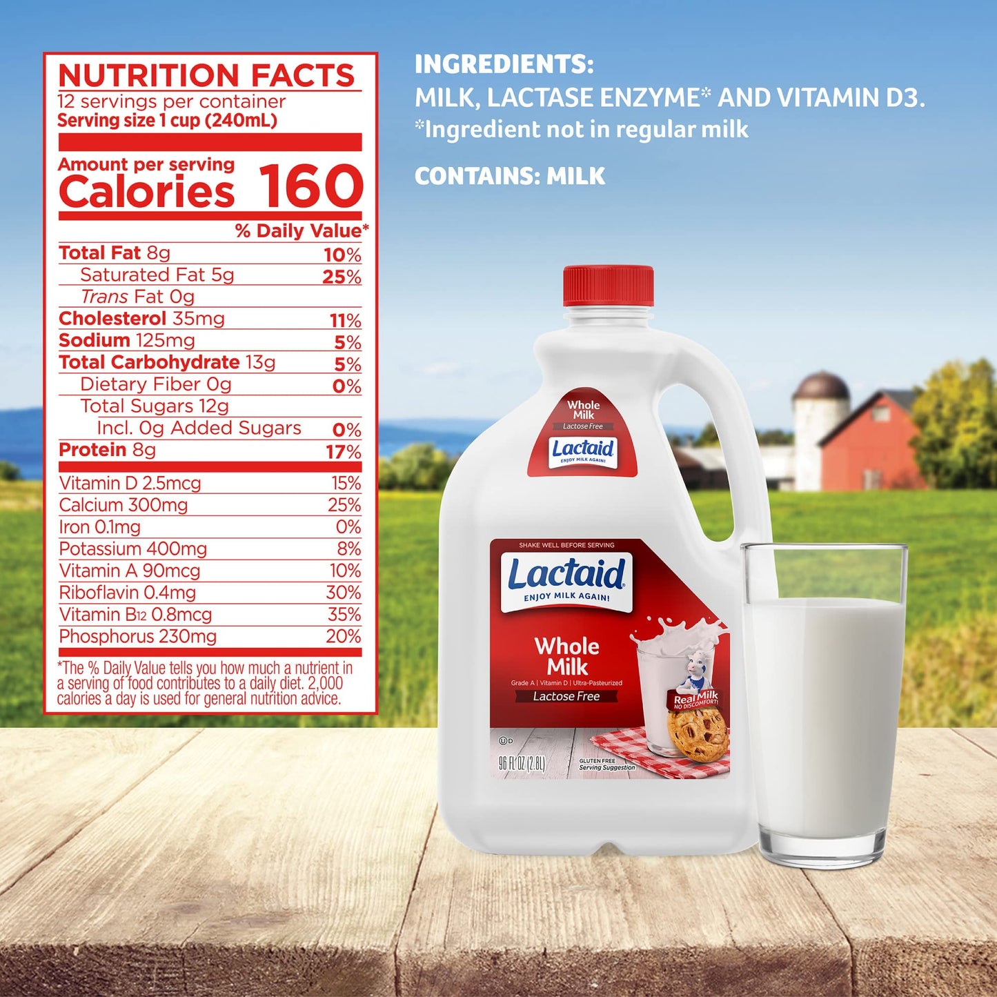 Lactaid Whole Milk, 96 fl oz
