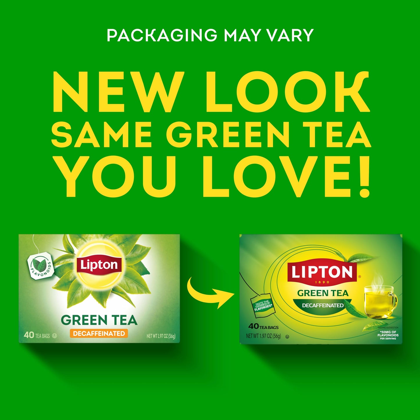 Lipton Decaffeinated Green Tea Bags, Unsweetened Teabags for Decaf Hot Tea or Decaf Iced Tea with Flavonoids, 40 Total Tea Bags
