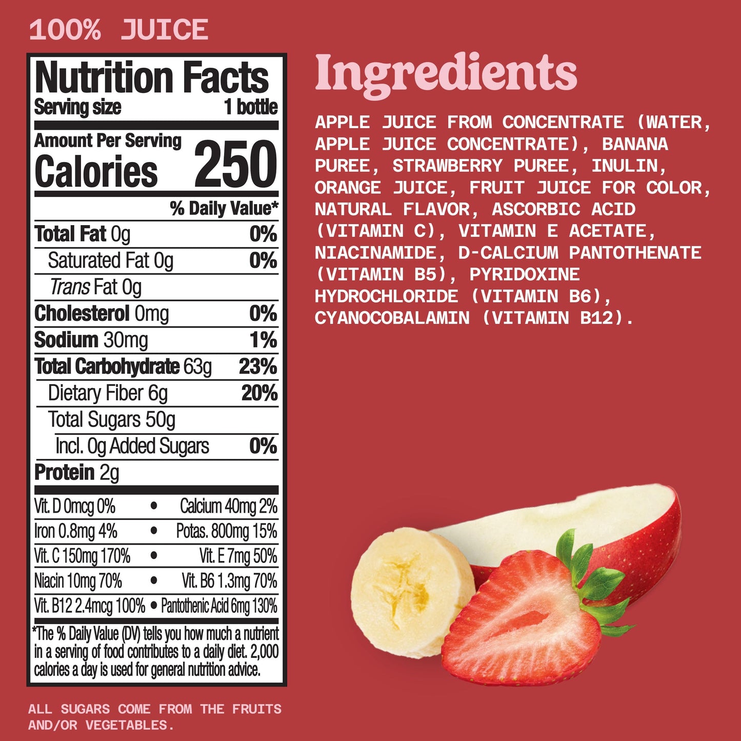 Naked Boosted Smoothie Strawberry Banana Machine, 15.2 fl oz Bottle - Real Fruit Juice Smoothie with Fiber, Excellent Source of Vitamin C and Vitamin E for Immune Support