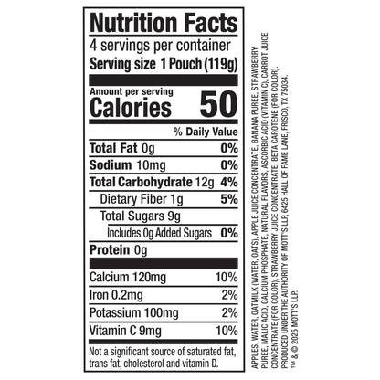 Mott’s Fruit Smoothies Strawberry Banana, 4.2 oz clear pouches, 4 Pack, Non-dairy, Made With Oatmilk, Made With Real Fruit, Good Source of Calcium, On-the-Go