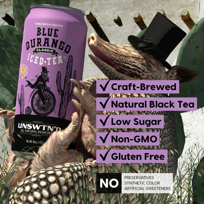 Blue Durango Iced Tea - Unsweetened Classic - Black Tea - Non-GMO, Gluten-Free - Zero Sugar Ice Tea - Natural Ingredient Ice Drinks - 16 oz Cans (12 Pack)
